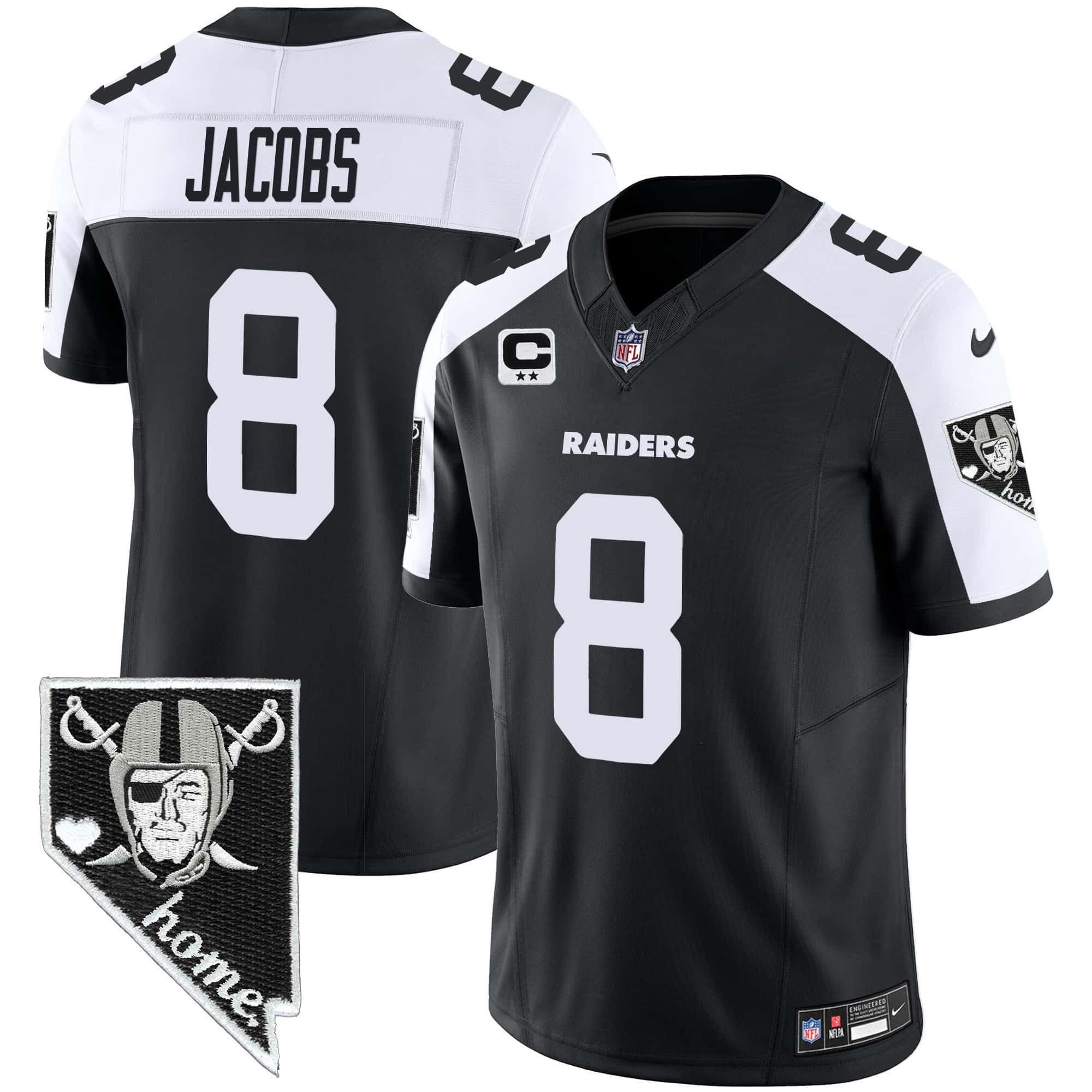 Men Oakland Raiders #8 Jacobs Black 2024 Nike Nevada Home Patch Vapor NFL Jersey